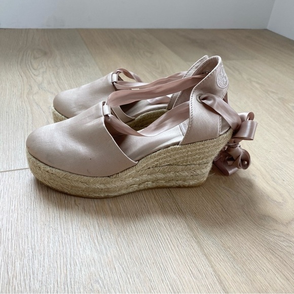 TORY BURCH Elisa Pink Satin Ankle Wrap Wedge - Picture 5 of 7